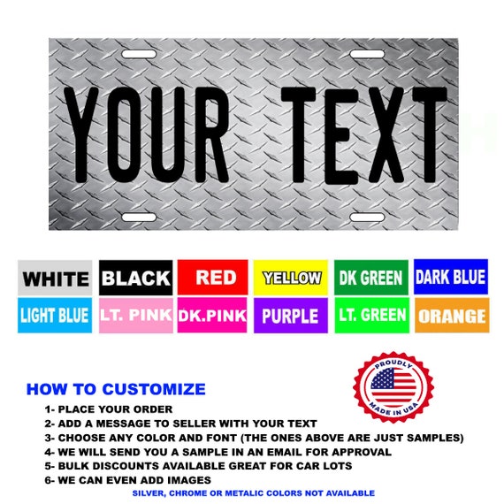 PERSONALIZED Custom License Plate Add Your Text Diamond Plate Etsy