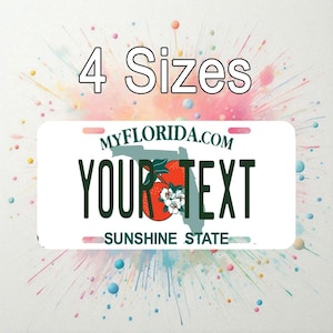 Florida License Plate Personalized  , Sunshine State Florida Replica License Plate, 4 Sizes