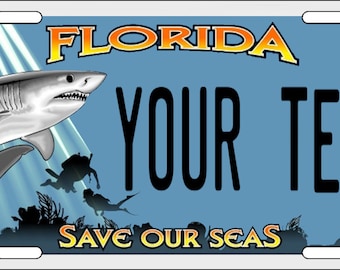 Placa de licencia de Florida - Placa de novedad Save Our Seas - Cualquier texto