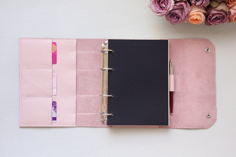 Pink Notebook Ring Binder A5 Leather Journal For Woman Etsy