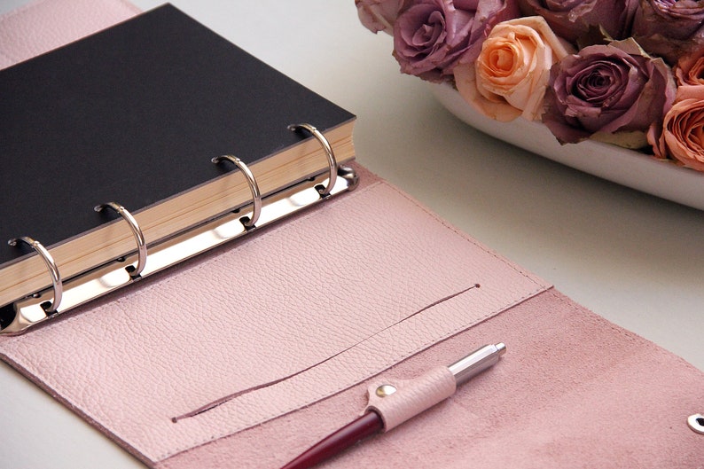 Pink Notebook Ring Binder A5 Leather Journal For Woman Etsy