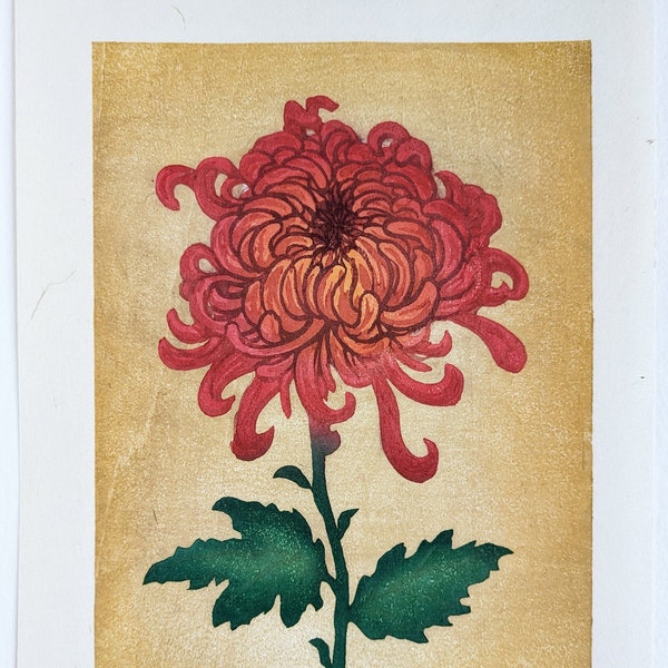 Woodblock Print- "Red Chrysanthemum", Original Moku Hanga Limited Edition Print