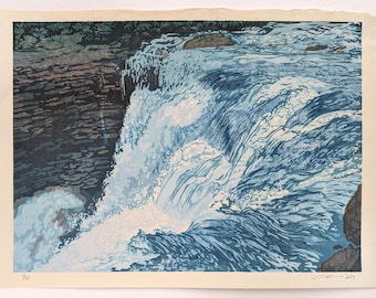 Woodblock Print- "Rapids", Original Moku Hanga Limited Edition Print