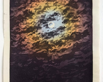 Woodblock Print- "Cold Moon", Original Moku Hanga Limited Edition Print