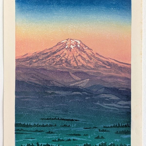 Grabado en madera "Rainier", edición limitada original de Moku Hanga