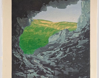 Houtsnede: "The Cave", originele Moku Hanga Limited Edition-afdruk