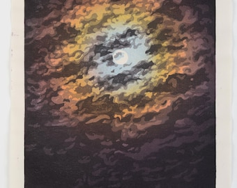 Woodblock Print- "Cold Moon", Original Moku Hanga Limited Edition Print