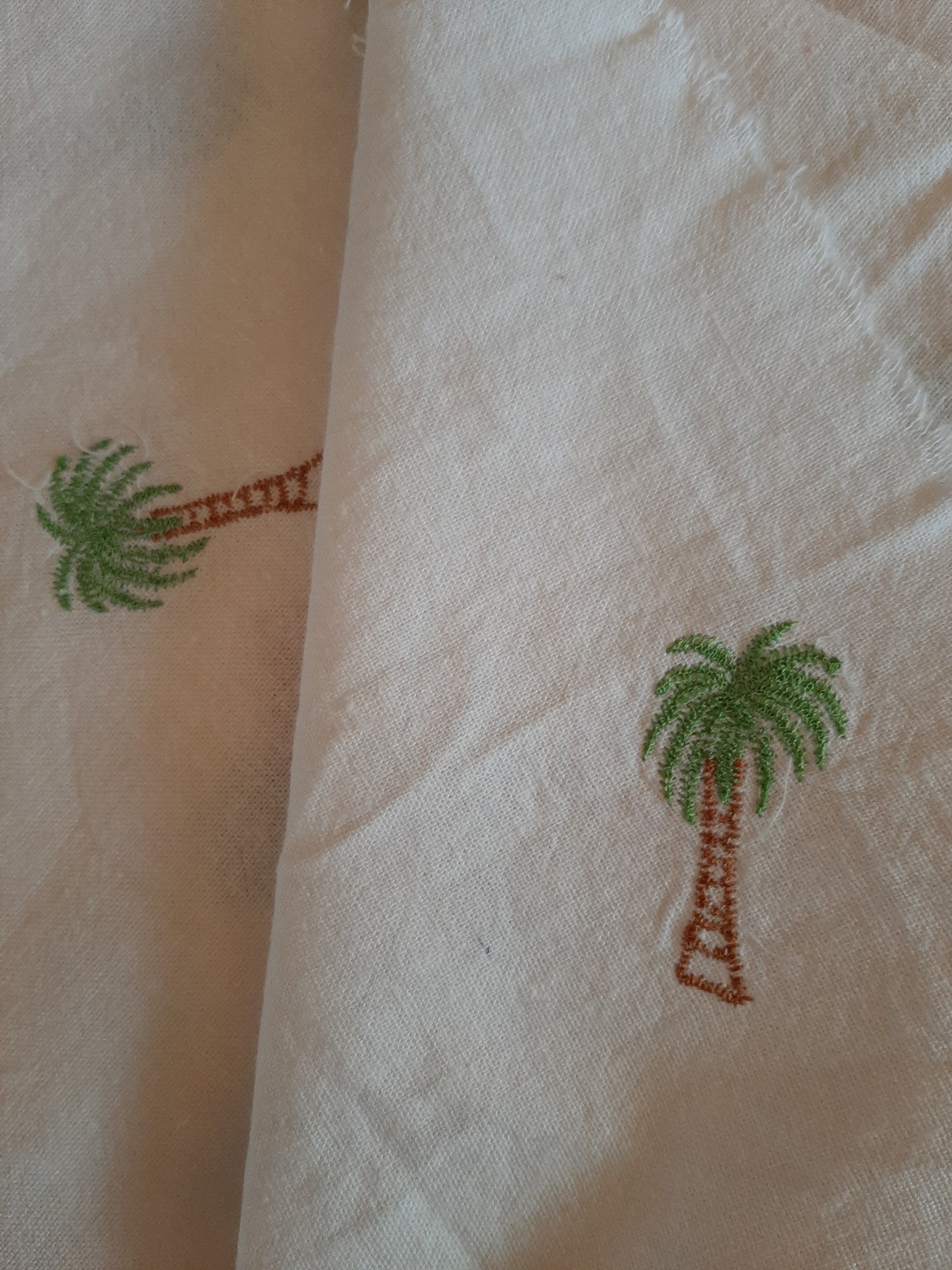 White Linen Fabric With Embroidered Palm Trees - Etsy