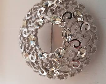 Trifari silver tone pin with rhinestones from the 1960s