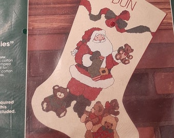 1980s Bucilla stocking kit no. 32420 Santa and Teddies