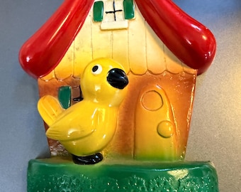 Little house chalk ware key holder with sweet little bird