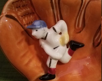 baseball player in a mitt japanese ceramic figurine
