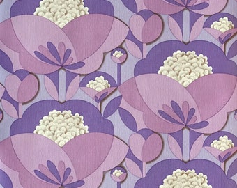 Papier peint à fleurs des années 70, grand format #0117C - mètre courant ou rouleau / papier peint à fleurs vintage / violet