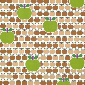 Pode incluir: Um fundo branco com um padr&atilde;o repetido de ma&ccedil;&atilde;s marrons e verdes. As ma&ccedil;&atilde;s verdes t&ecirc;m um caule e folhas roxas.