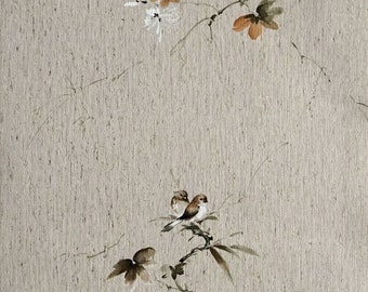 80er Textiloptik Tapete mit Vogel #0621BL - laufender Meter,  vintage floral bird wallpaper 80s