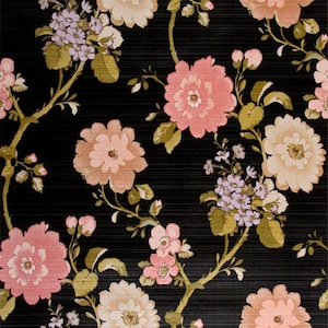 70s flower wallpaper #0422 - per meter or roll / vintage flower wallpaper / black / black