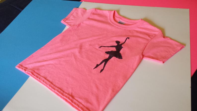 Small Beans Wear Fun Based Child/'s Shirt Youth/'s Pink Tee Black Silhouette Ballerina Dance Girl Heavy Cotton Gildan T-Shirt