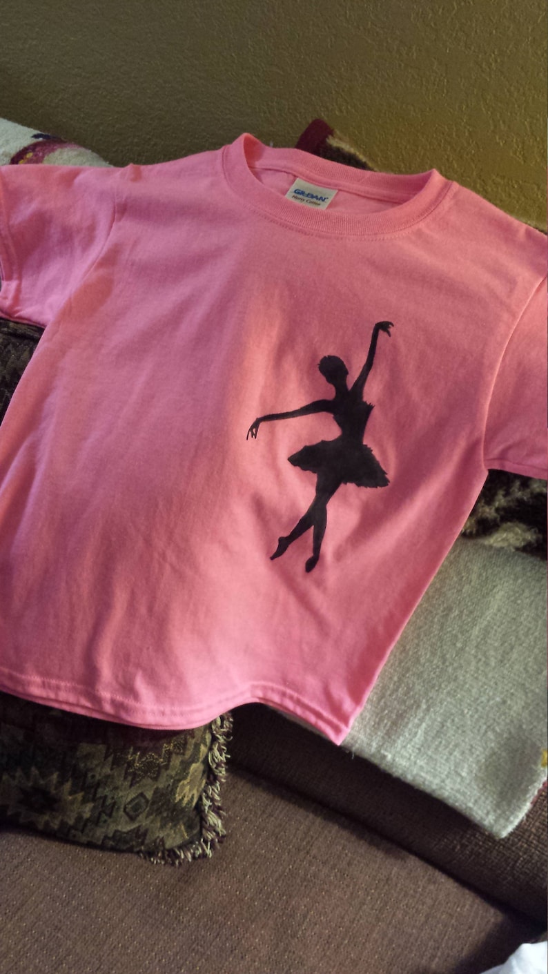 Small Beans Wear Fun Based Child/'s Shirt Youth/'s Pink Tee Black Silhouette Ballerina Dance Girl Heavy Cotton Gildan T-Shirt