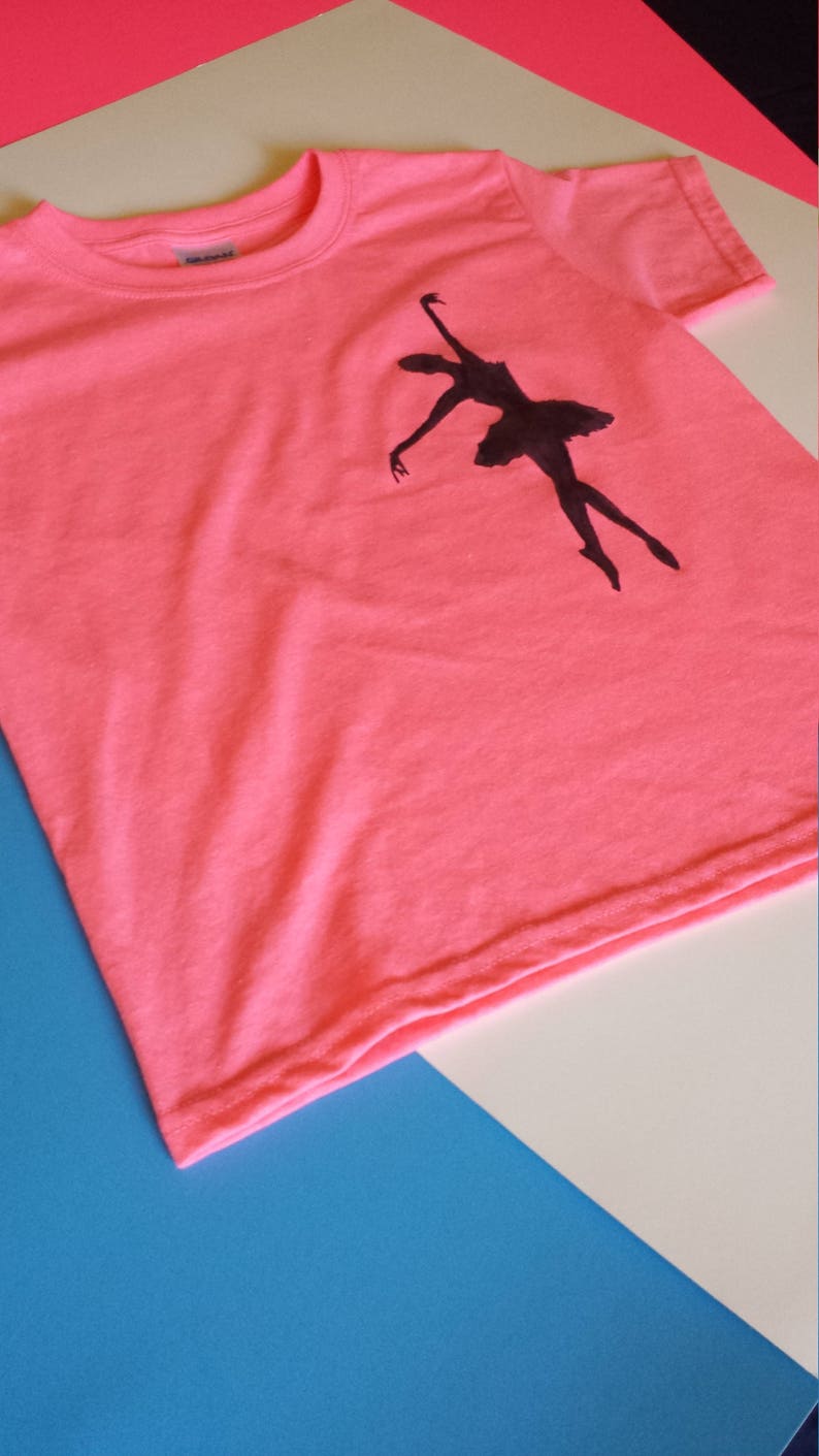 Small Beans Wear Fun Based Child/'s Shirt Youth/'s Pink Tee Black Silhouette Ballerina Dance Girl Heavy Cotton Gildan T-Shirt