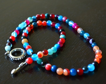 Agate necklace, multicolor agate necklace, beaded necklace, bead necklace, gemstone necklace, rainbow necklace, colorful necklace