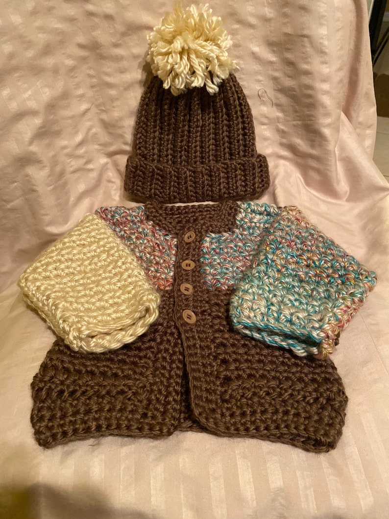 Handmade Crochet Infant boy sweater set