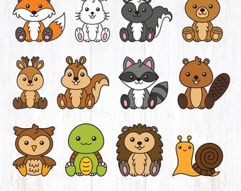 cute woodland animals svg bundle, animals clipart, fox bear rabbit skunk deer squirrel raccoon beaver owl turtle hedgehog snail, cute svg
