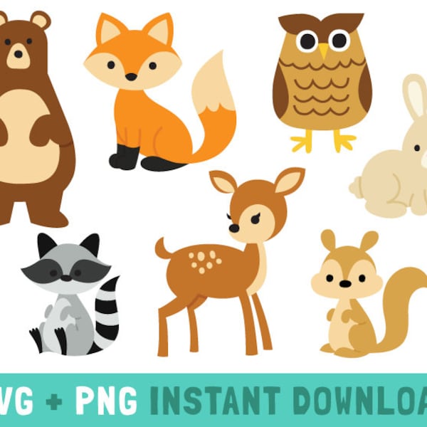 woodland animals svg, forest friends, forest animals svg, forest animals clip art, nursery wall art, woodland animals png, nursery clipart