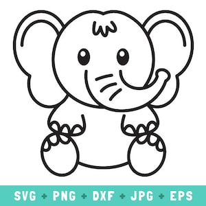 éléphant svg bébé, éléphant svg cricut, éléphant png, éléphant svg baby shower, éléphant dxf, éléphant contour svg, mignon éléphant clipart