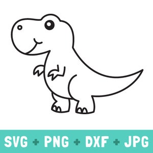 T-rex SVG, cumpleaños de T-rex, contorno de dinosaurio T-rex SVG, bebé dinosaurio SVG, contorno de T-rex, tiranosaurio SVG, dinosaurio lindo PNG, lindo T-rex SVG