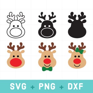 bundel rendieren svg, rendier gezicht svg, schattig rendier rode neus, kerst rendier svg, rendier png, rendier svg voor ornament, clipart