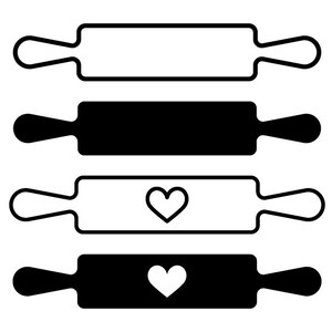 Pode incluir: Quatro rolos de massa, dois pretos e dois brancos. Os rolos brancos têm um desenho de coração no centro. Os rolos pretos têm um desenho de coração branco no centro.