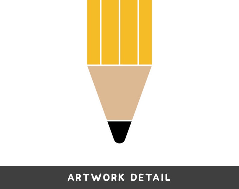 May include: A simple illustration of a yellow pencil with a black eraser tip. The pencil is drawn in a minimalist style with a white background.