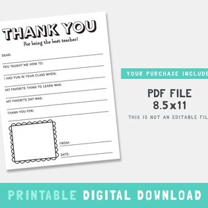 Teacher Appreciation Week Printable, Thank You Teacher PDF, Printable ...