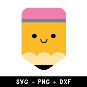 May include: A yellow pencil with a pink eraser and a happy face. The pencil is a simple cartoon illustration.