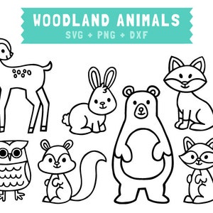 bois animaux clipart, forêt animal contour svg dxf png coupe fichiers, animaux bundle svg, hibou renard cerf ours lapin écureuil raton laveur