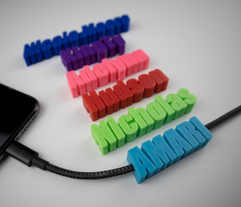 The Original Personalized Cell Phone Charger Cable Name Tags (Two sizes included) | Custom Name | iPhone | iPad | Apple | 3D printed