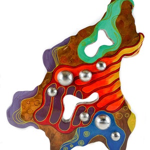 Modern Wood Art Wall Decorative Sculpture Hanging Panel Colourful Garden Decor