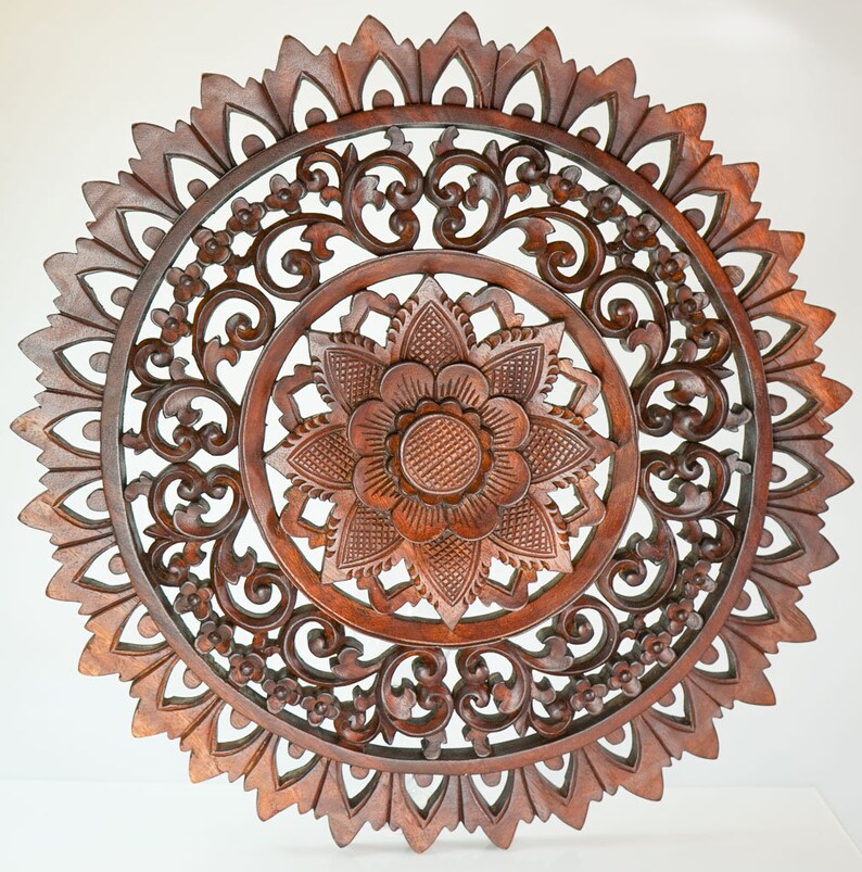 Hand Carved Wooden Mandala Decoration Wall Art Sculpture Panel Etsy UK