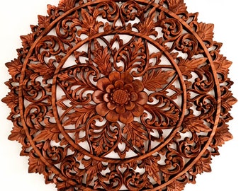 Hand Carved Teakwood Large Round Mandala Decorative Wall Art Room Decor | Unique Gift Headboard | Bohemian Hanging