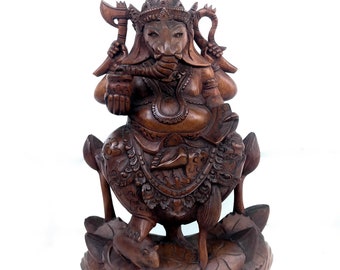 Ganesh Ganapati Teakwood Hand-carved Sculpture Mandir Art | Room Pooja Decorative Gift Blessing Hindu God