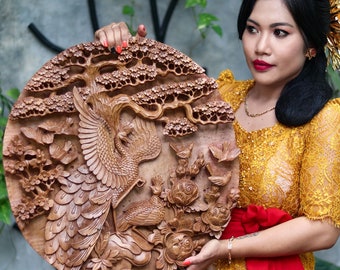 Hand-Carved Teakwood Peacock Wall Art | Bohemian Decor, 24 inch