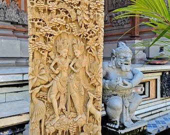 Hand-Carved Teakwood Ramayana Wall Art Sculpture