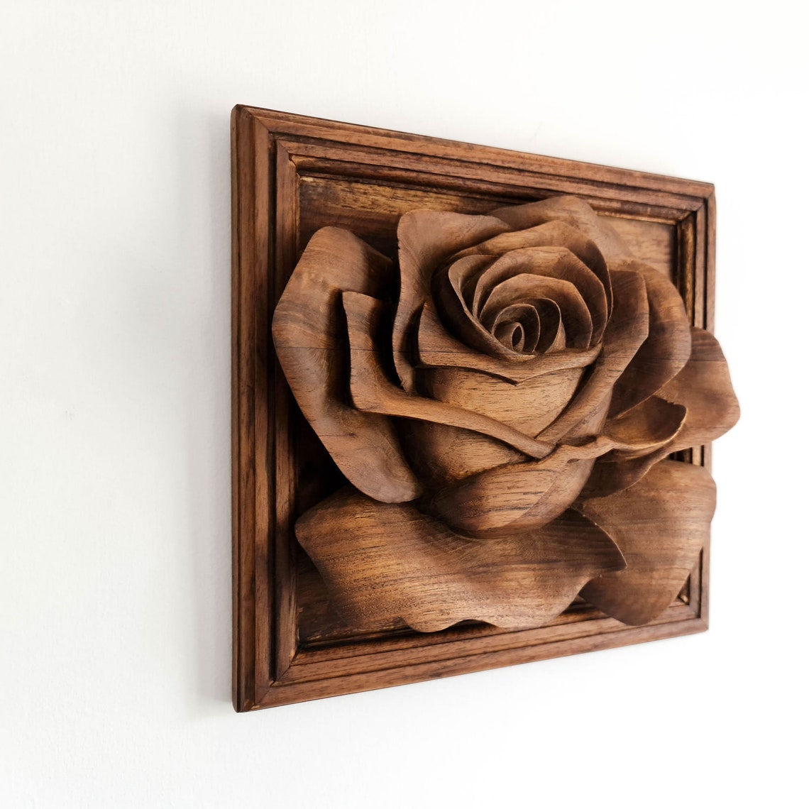 Love Rose Flower Hand Carved Wooden Wall Art Sculpture Etsy UK