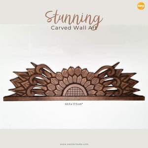 Carved Wooden Wall Art - Rustic Curved Mandala Distressed Antique Brown 63.5 x 17.5 cm*
