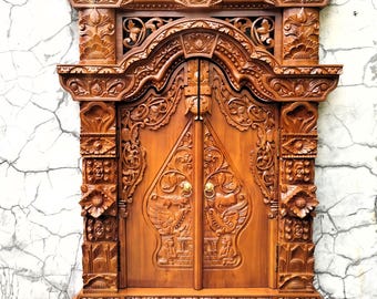 Hand Carved Gebyok Wall Art – Solid Teakwood Javanese Door Sculpture, Indonesian Decor