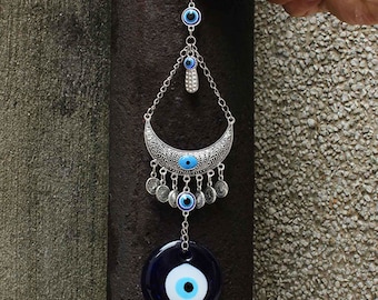 Turkish Oval Blue Evil Eye Nazar Amulet Wall Hanging Décor Blessing Protection Car Accessory