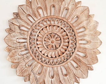 Hand Carved Teakwood Large Round Mandala Decorative Wall Art Room Decor | Unique Gift Headboard | Bohemian Hanging
