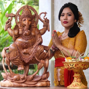 Grand grand Ganesha Ganapati en bois de teck sculpté à la main Sculpture Mandir Art | Bénédiction décorative de cadeau de chambre Pooja