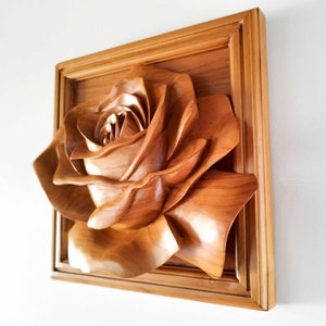 Love Rose Flower Hand Carved Wooden Wall Art Sculpture Decoration - Perfect Gift Christmas Wedding