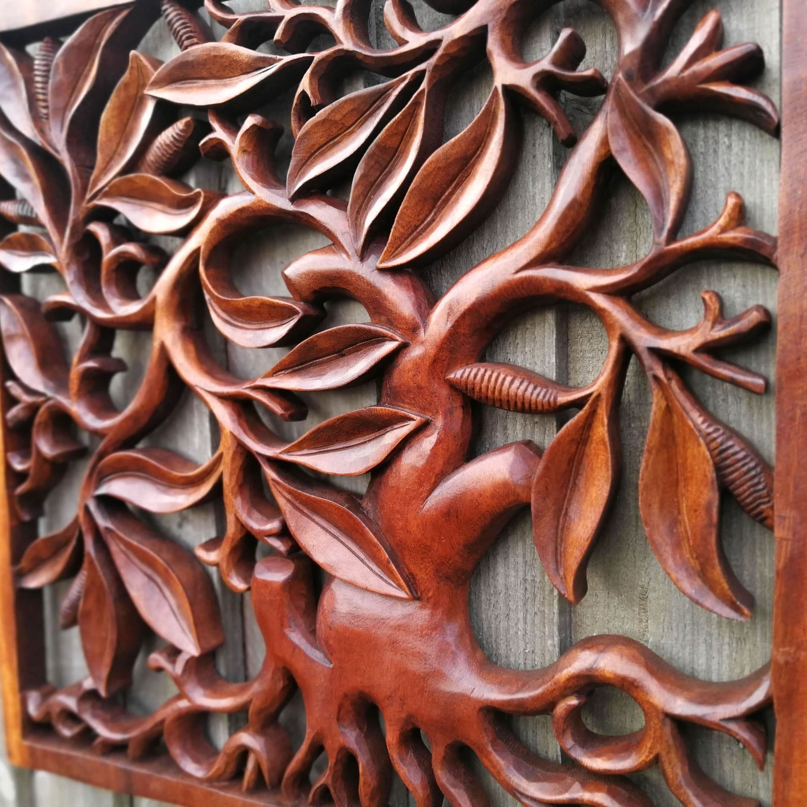 Teak Carved Wooden Wall Art Sculpture Decoration Square Panel - Etsy